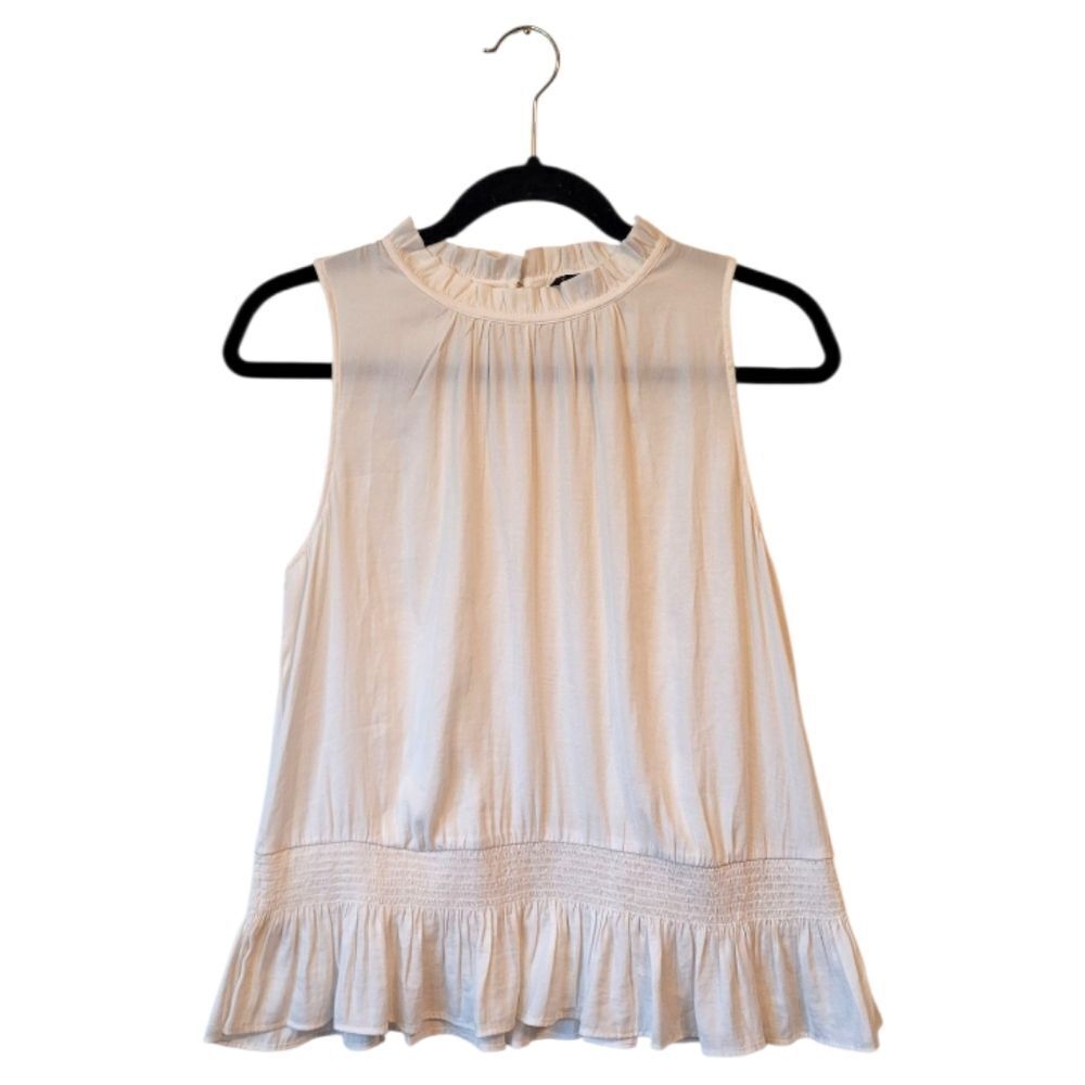 Ann Taylor Women's White Satin Smock Waist Blouse Size M